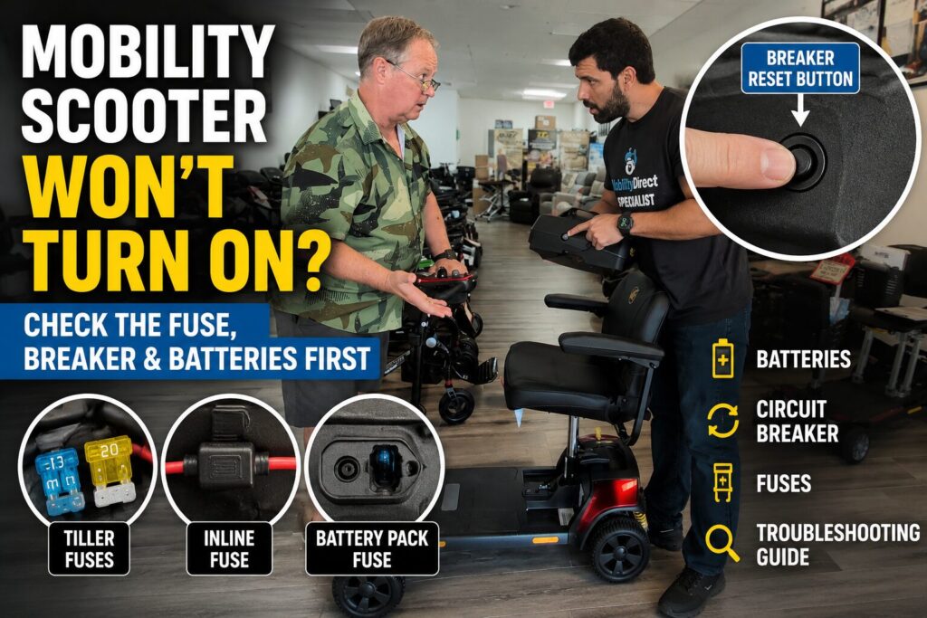mobility scooter wont turn on check breakers fuse and batteries