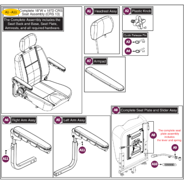 Pride Victory 10 (SC610/SC710) & Pursuit (SC713) 18"x18" Black Vinyl High-Back Seat Assembly