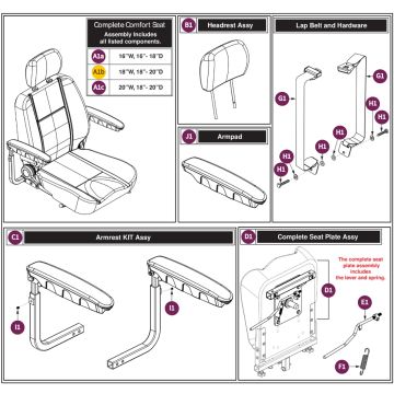 Pride Jazzy EVO 613/613/614HD Seat Assembly