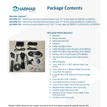 Harmar (AL300/AL300-HD/AL301XL/AL301XL/HD/AL500/HD) Camera Monitor System
