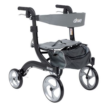 Nitro Aluminum Rollator, Hemi Height, 10 Casters Black